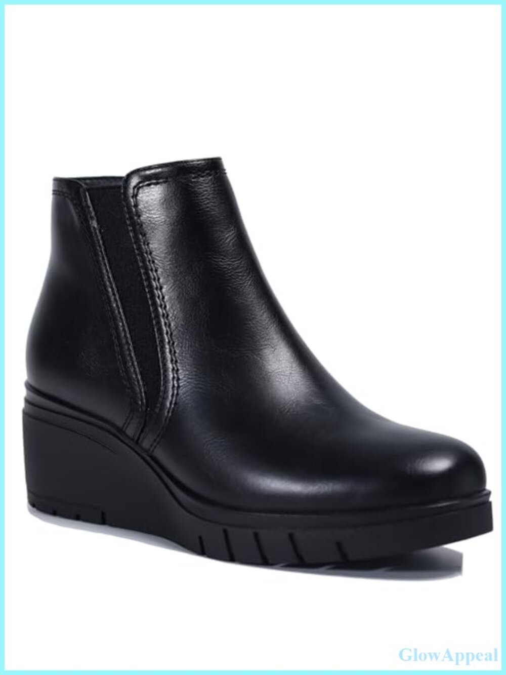 Women's Lightweight PU Ankle Boots with Wedge Heel & Elastic Side Zip-Up